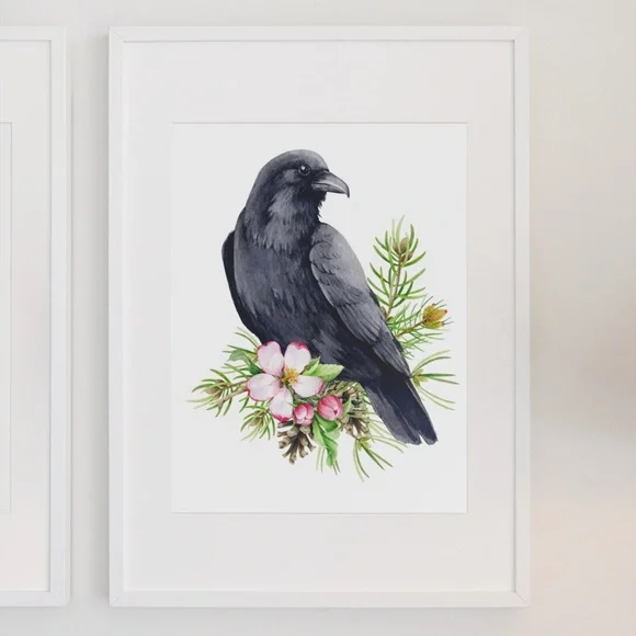 Raven Crow Bird Wall Art Watercolor Illustration Print Poster Card Unframed - Picture 7 of 7